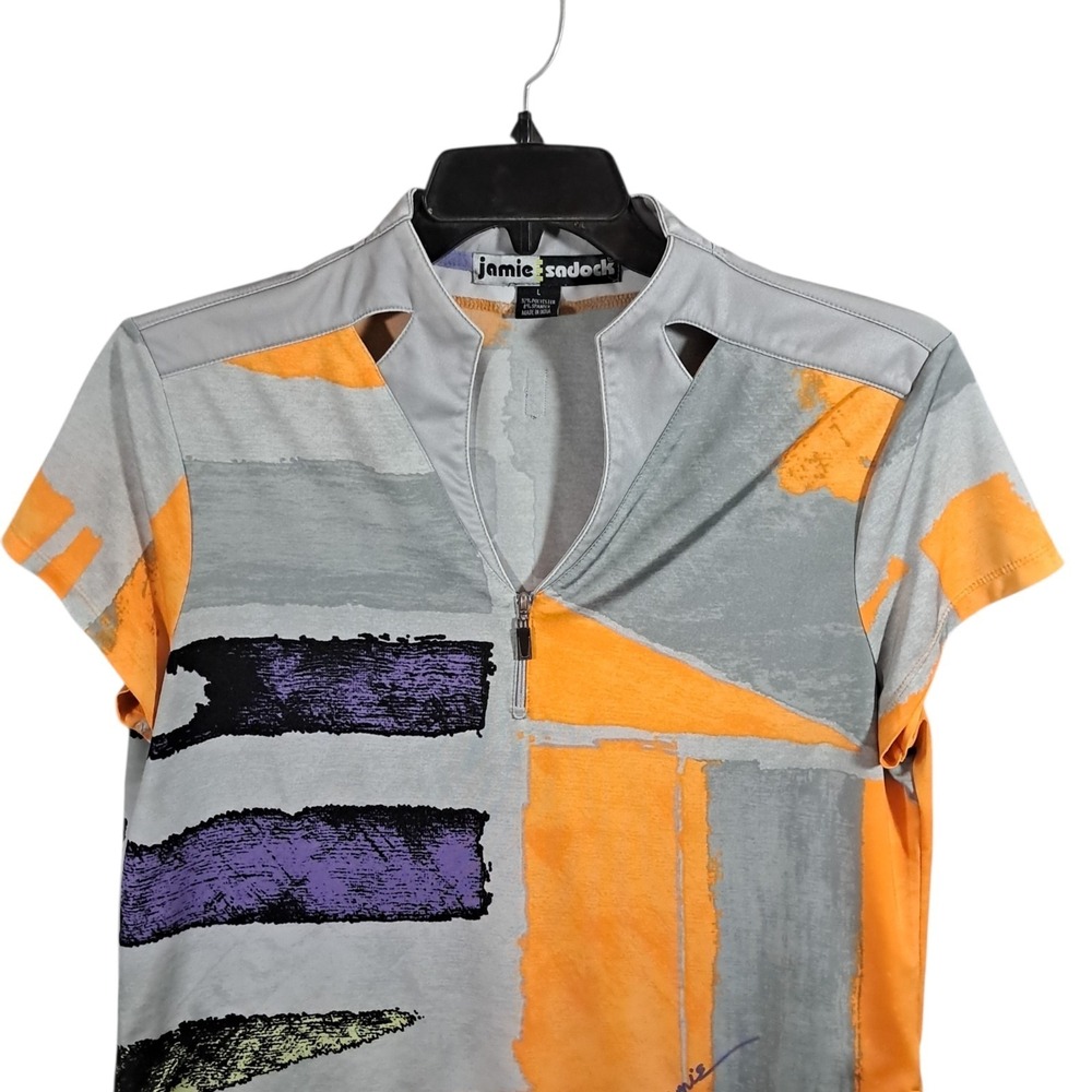Jamie Sadock Short Sleeve Top Golf Shirt Women's Large Zipper Abstract Tennis - Picture 3 of 10